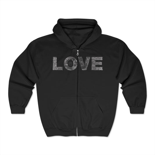 Love Paw Print Hooded Sweatshirt, Unisex Heavy Blend, Cozy Zip Up Jacket, Cute Dog Lover Gift, Warmth Animal Print Top, Comfortable Hoodie