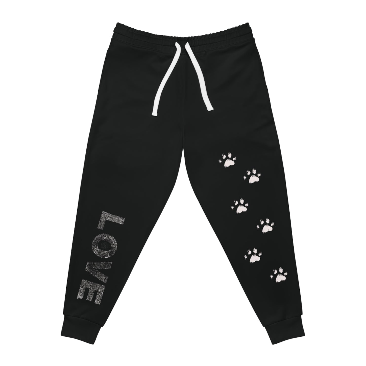 Love Paw Print Athletic Joggers - Cute Dog Lover Sweatpants, Cozy Animal Print Lounge Pants, Workout Leggings, Comfy Yoga Bottoms, Casual
