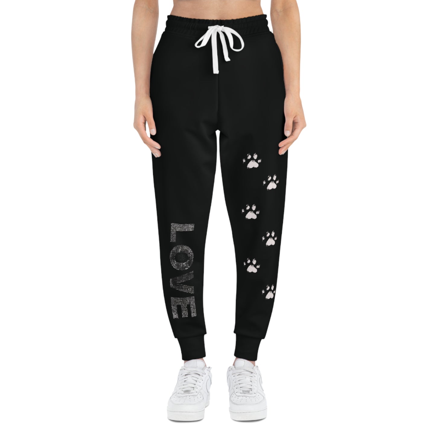 Love Paw Print Athletic Joggers - Cute Dog Lover Sweatpants, Cozy Animal Print Lounge Pants, Workout Leggings, Comfy Yoga Bottoms, Casual
