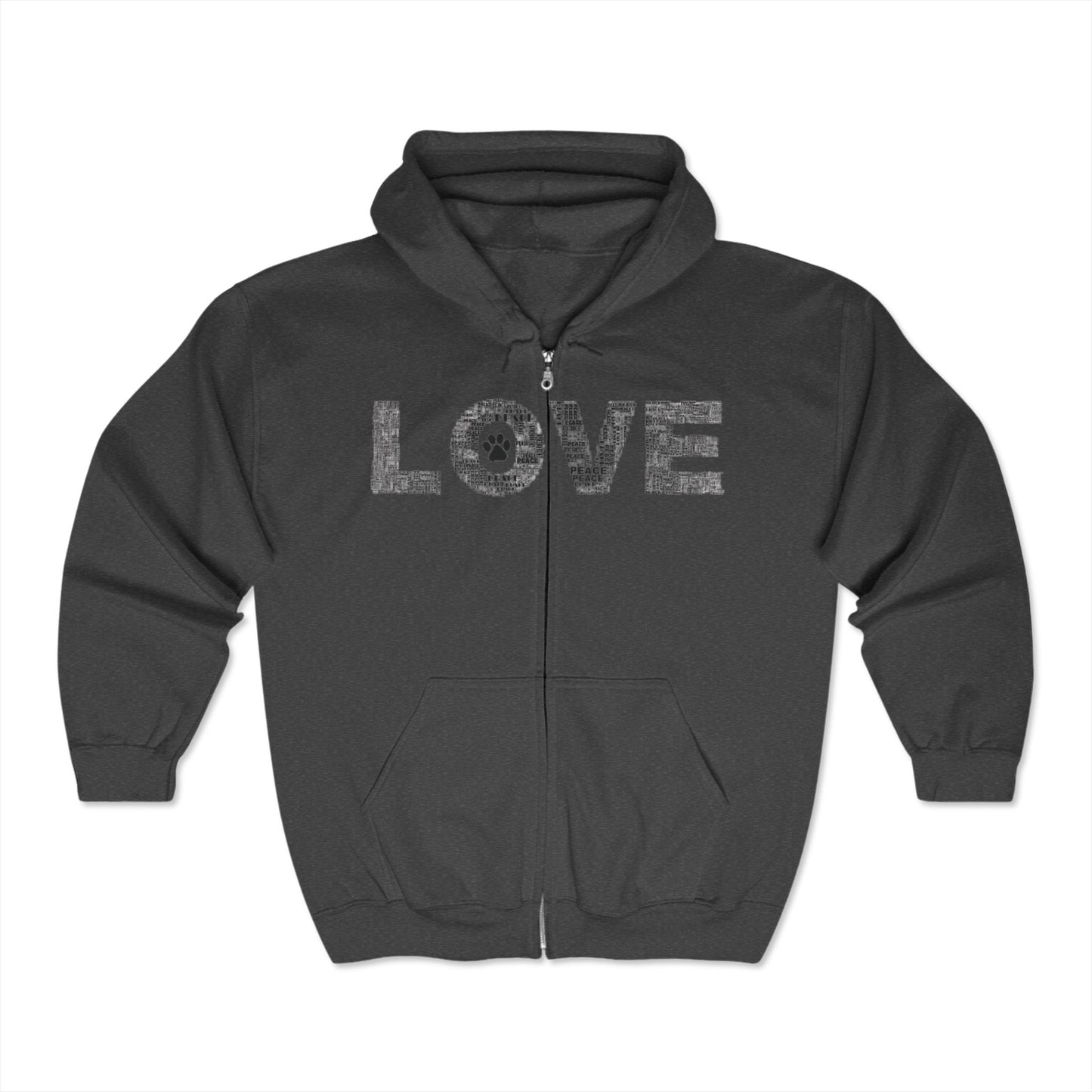Love Paw Print Hooded Sweatshirt, Unisex Heavy Blend, Cozy Zip Up Jacket, Cute Dog Lover Gift, Warmth Animal Print Top, Comfortable Hoodie