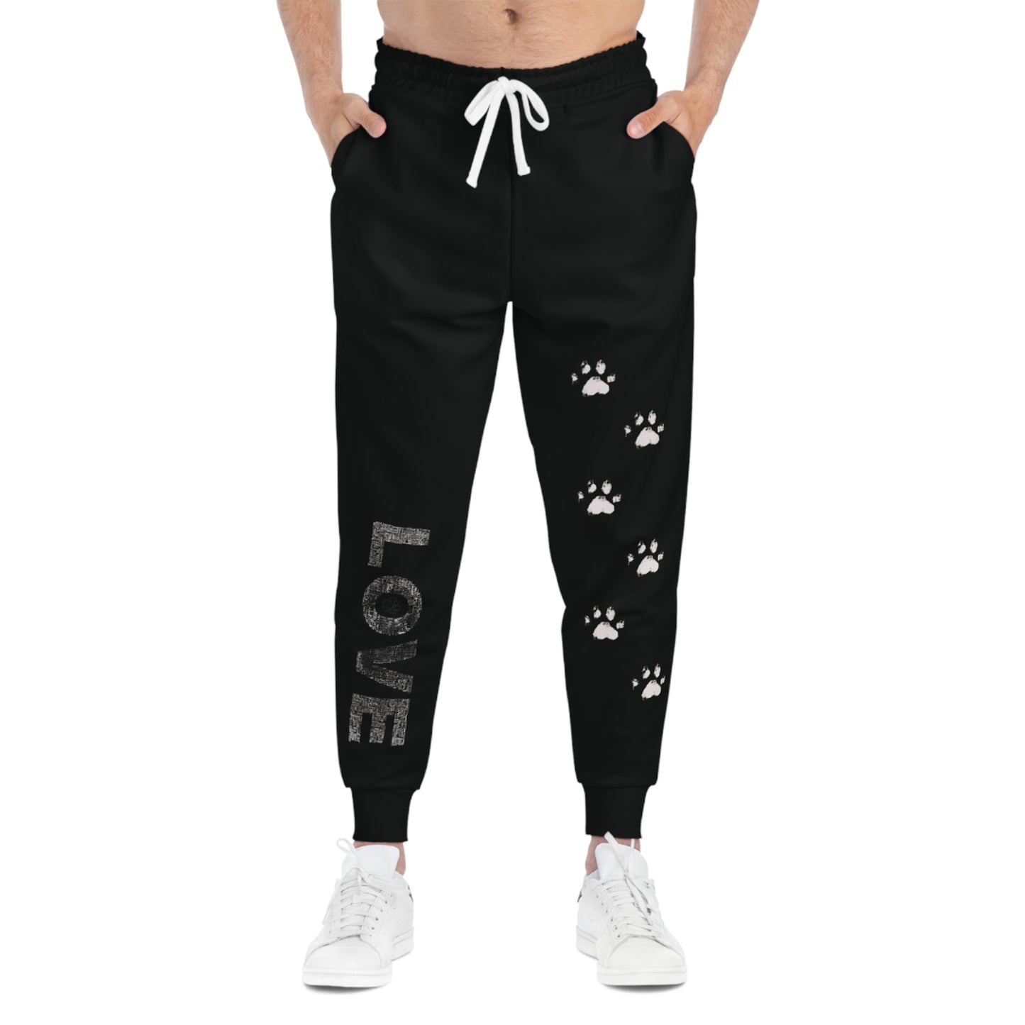 Love Paw Print Athletic Joggers - Cute Dog Lover Sweatpants, Cozy Animal Print Lounge Pants, Workout Leggings, Comfy Yoga Bottoms, Casual