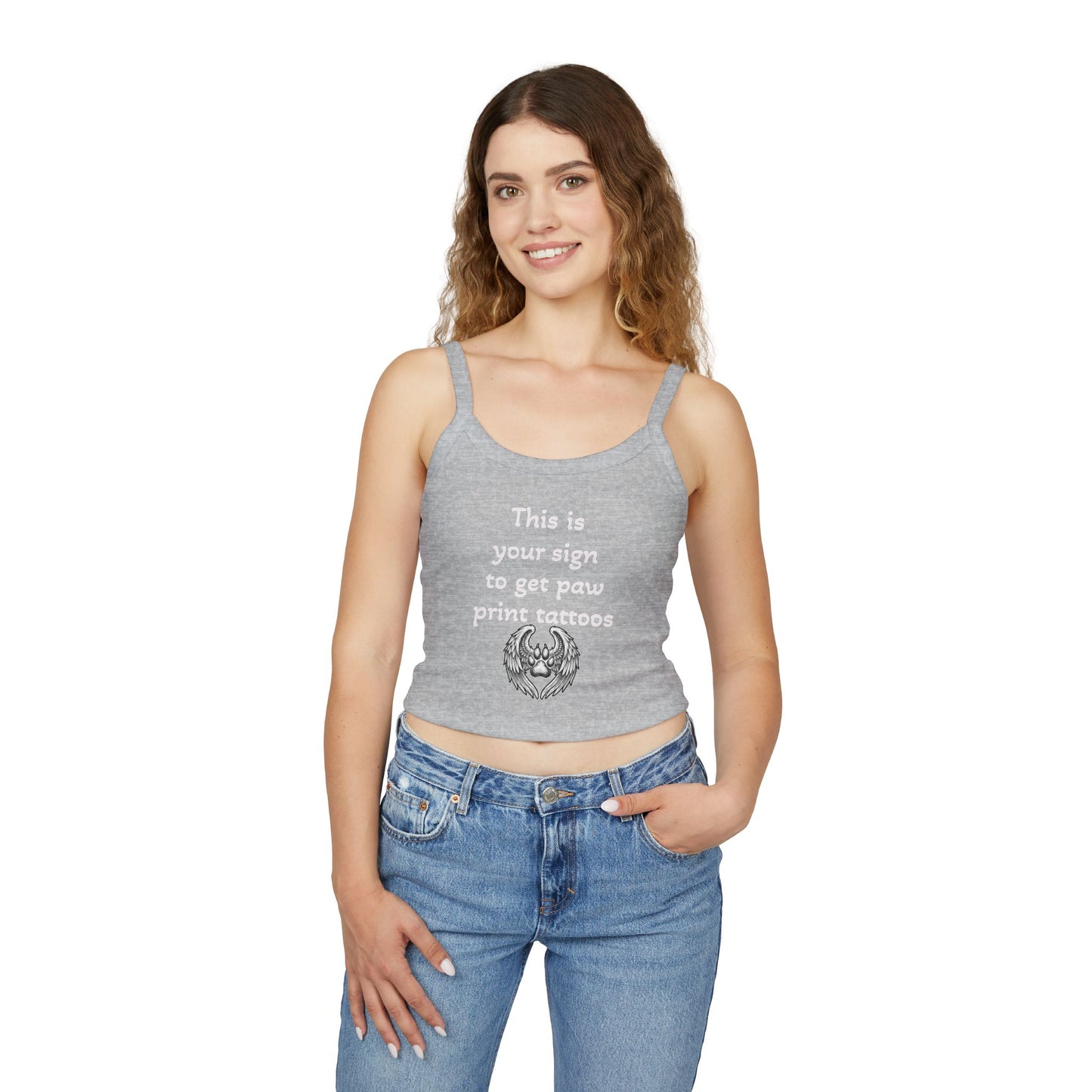 Paw Print Tattoo Tank Top — "This Is Your Sign to Get Paw Print Tattoos" Women's Spaghetti Strap Crop