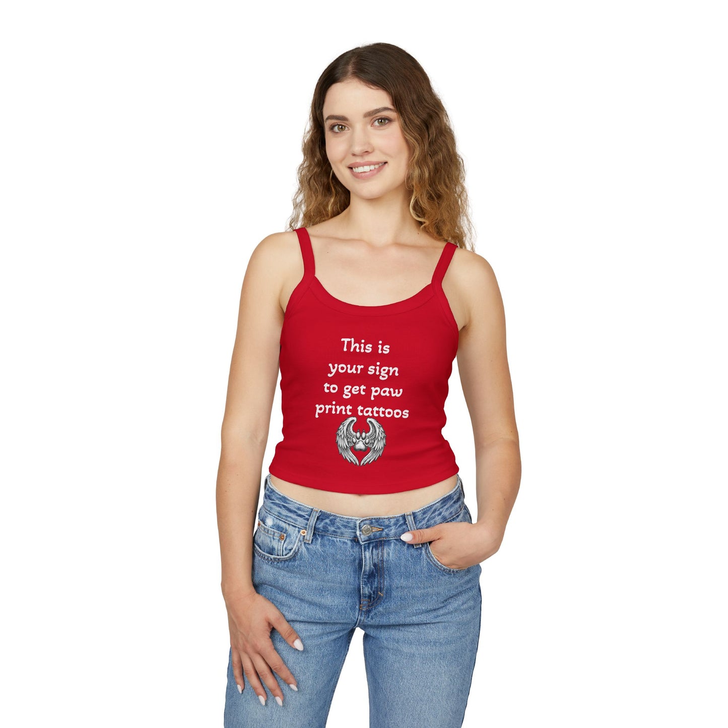 Paw Print Tattoo Tank Top — "This Is Your Sign to Get Paw Print Tattoos" Women's Spaghetti Strap Crop