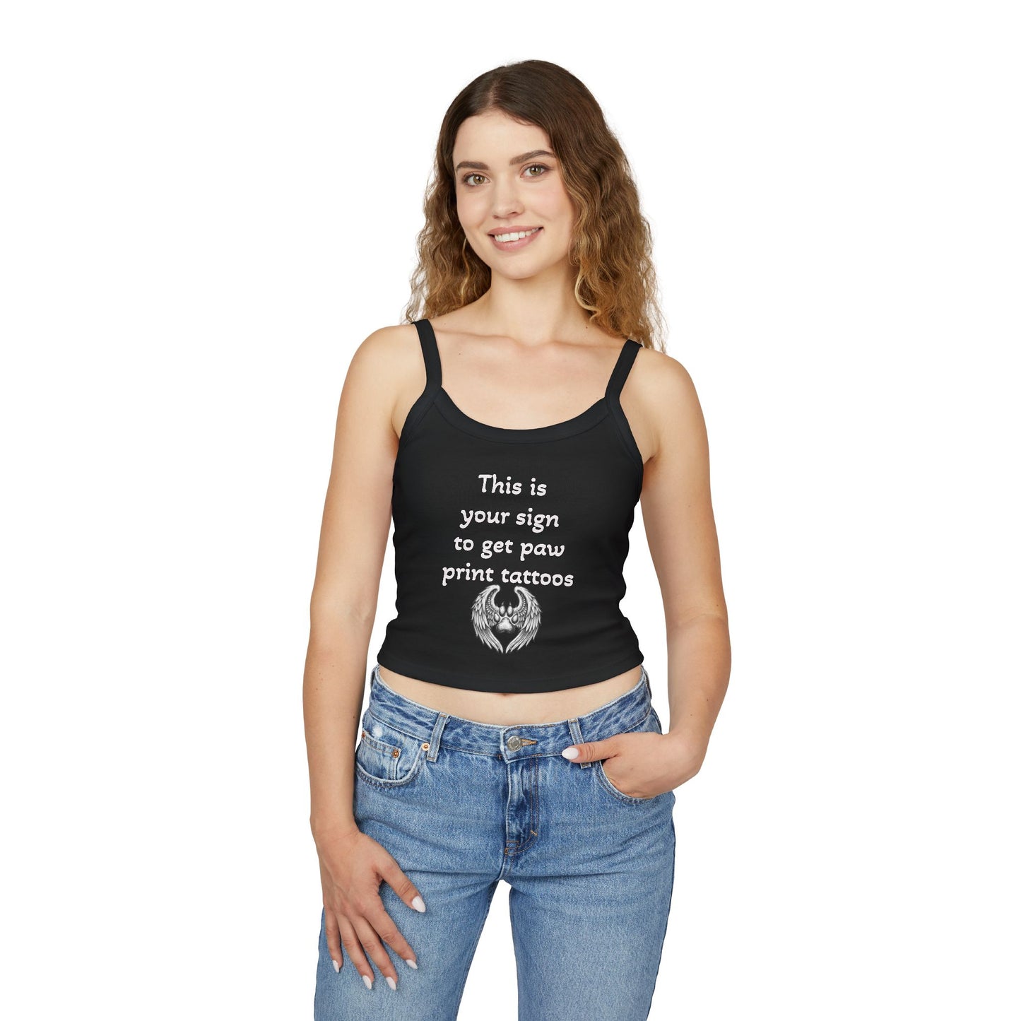 Paw Print Tattoo Tank Top — "This Is Your Sign to Get Paw Print Tattoos" Women's Spaghetti Strap Crop