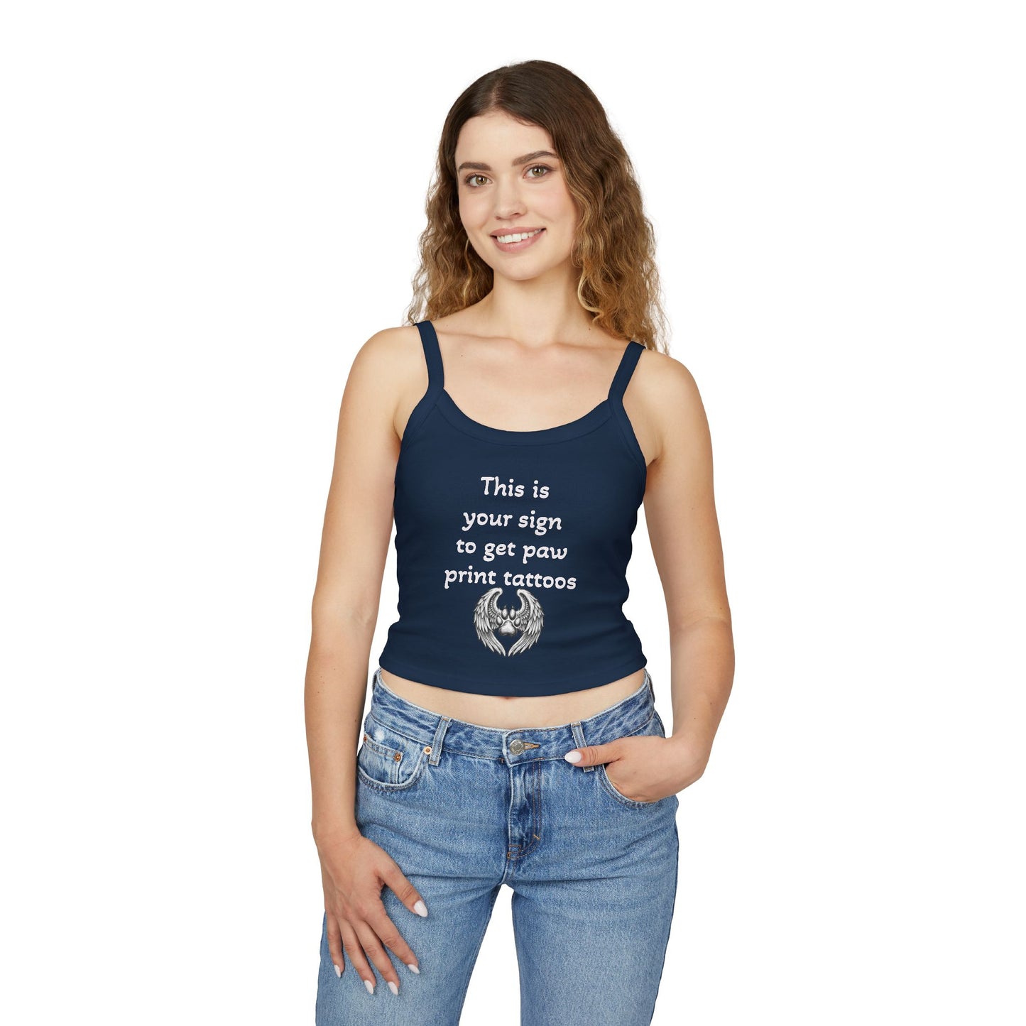 Paw Print Tattoo Tank Top — "This Is Your Sign to Get Paw Print Tattoos" Women's Spaghetti Strap Crop